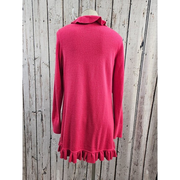 Women's M Magaschoni Cashmere Ruffle Open Front Cardigan Sweater Preppy Pink EUC - Picture 4 of 8